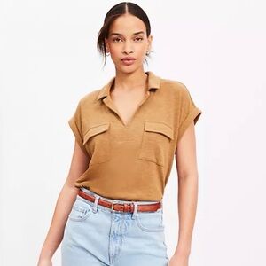 LOFT tan henley utility top, size L